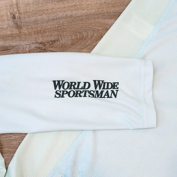 Men's World Wide Sportsman Blue and White Long Sleeve Fishing Shirt size Medium - Picture 2 of 9